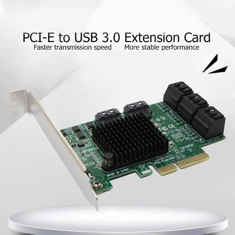 

8-port 6Gbps SATA3.0 Expansion Card SA3008 ASM1061 PCI-E Chip Adapter Card High-speed Arithmetic Core High Compatibility