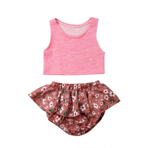 2PCS Set Baby Girl's Clothes Cute Vest Crop Top +Ruffles Floral PP Bottom Panties Set Summer Baby Girl Princess Sunsuit 0-24M