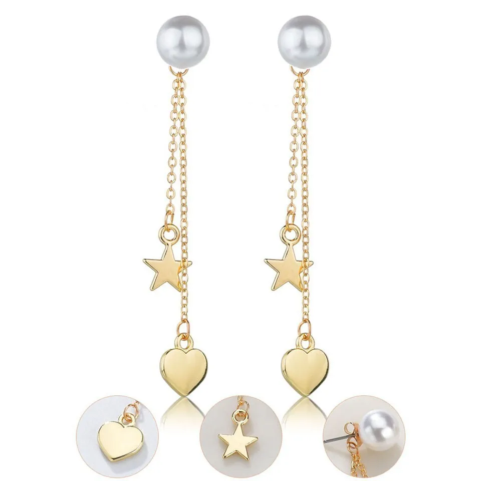 

New Trendy Drop Earrings For Women Pearl Gold Star And Heart Earrings Female Cute Romantic Earings Handmade Wedding Jewelry