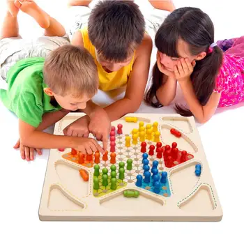 

Children Wooden Chess Checkers Sets + Game Flight Chess 2 in 1 Multifunction Chess