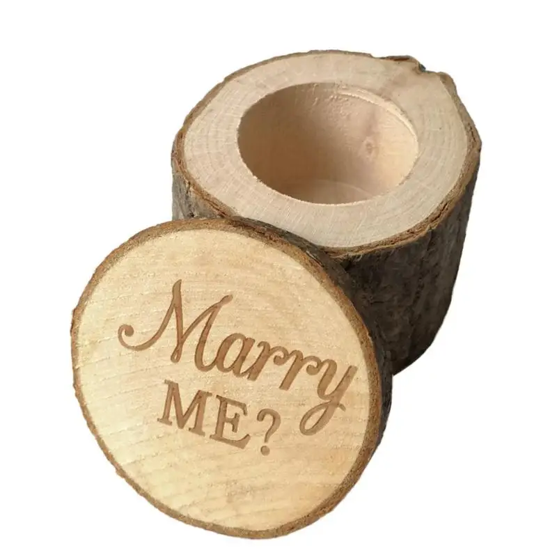 Wood Ring Box Valentine Engagement Rustic Wedding Bearer Round Holder Case | Украшения и аксессуары