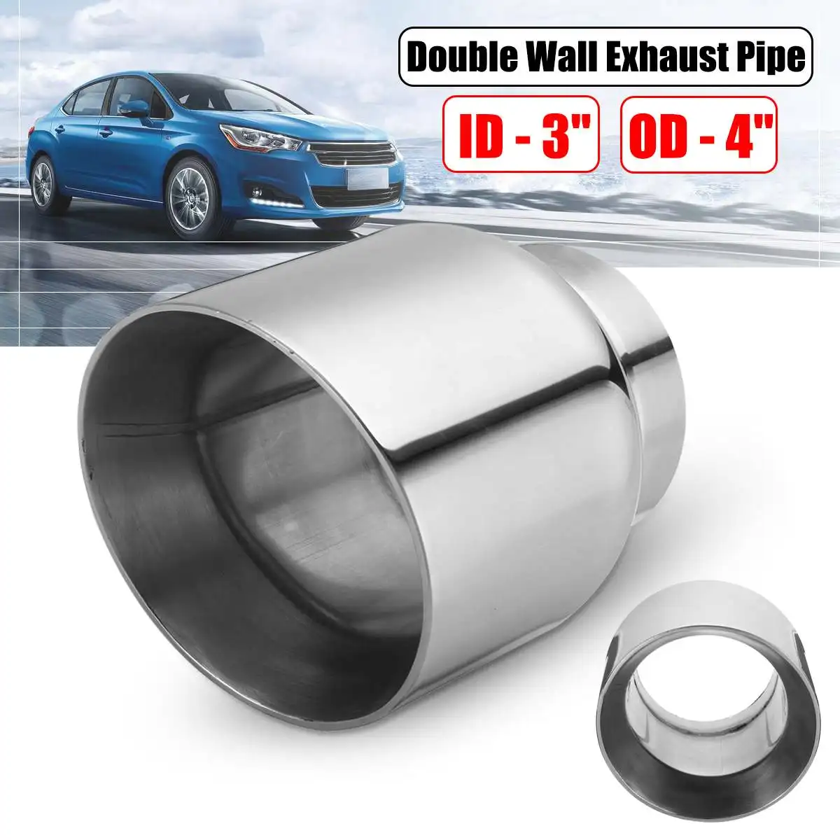

Universal Car Exhaust Tip 3" Inlet 4" Outlet Auto Tail Pipe Muffler Dual Wall Angle Cut Outlet Nozzle
