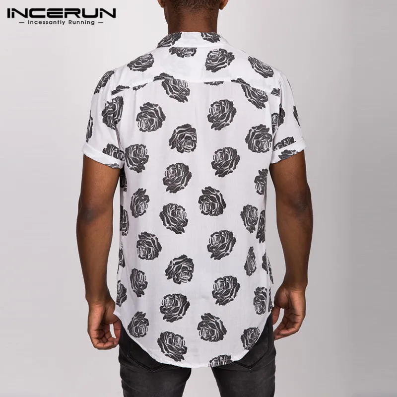 INCERUN 2019 روز طباعة عارضة قميص الرجال زر قصيرة الأكمام طية صدر السترة الرقبة قمم Camisa الأزياء قميص هاواي صيفي الرجال S-5XL الشارع الشهير