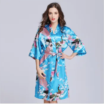 

Satin Robes for Brides Wedding Robe Sleepwear Silk Pijama Casual Bathrobe Animal Rayon Long Nightgown Women Kimono XL