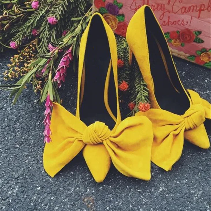 

2018 Hot Summer Spring Shoes Woman Pumps Super High Thin Heels Pointed Toe Butterfly-knot Design Pumps Party Tipe Shoes Woman