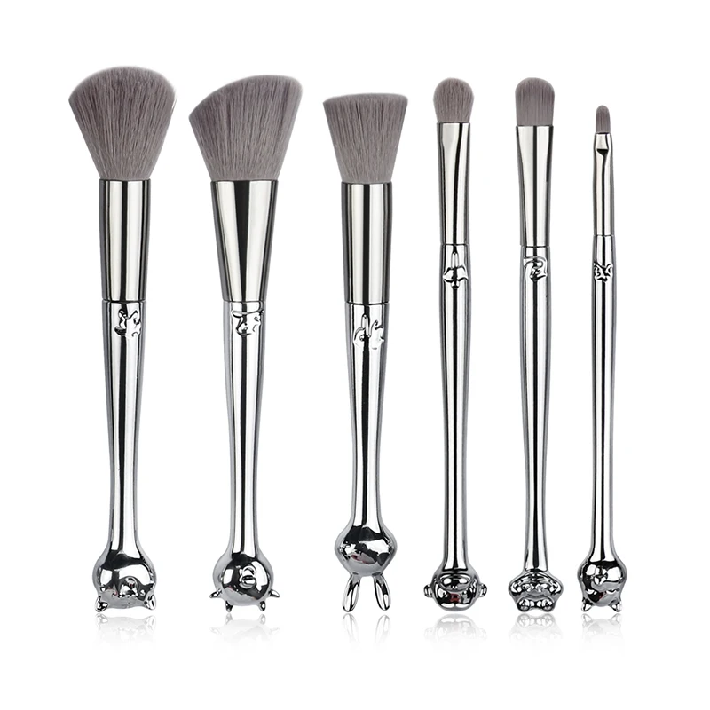 

New 6PCS/Kits Animal Pattern Metal Handle Professional Makeup Brushes for Women Powder Eyeshadow Concealer Blush Flat Lip Brush