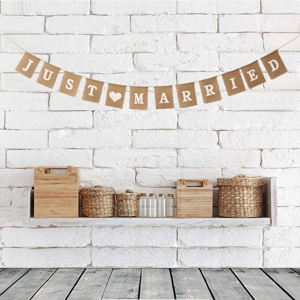 "JUST MARRIED" Wedding Decoration Hanging Banner Linen Bride&Groom Just