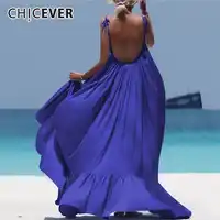 CHICEVER Sexy Backless Sommer Kleid Weibliche O neck Sleeveless Hohe Taille Lose Plus Größe Gefaltete Kleider Für Frauen Mode Neue