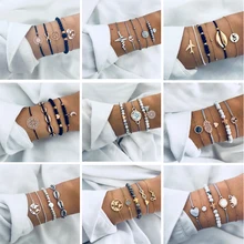 Octbyna Популярные карта основа любовное письмо цепочка с хрустальными бусинами Многослойные Шарм-браслет золотистого цвета комплект для Для женщин ювелирные изделия дропшиппинг