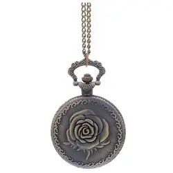 Ретро Роза цветок ожерелье карманные часы бронза
