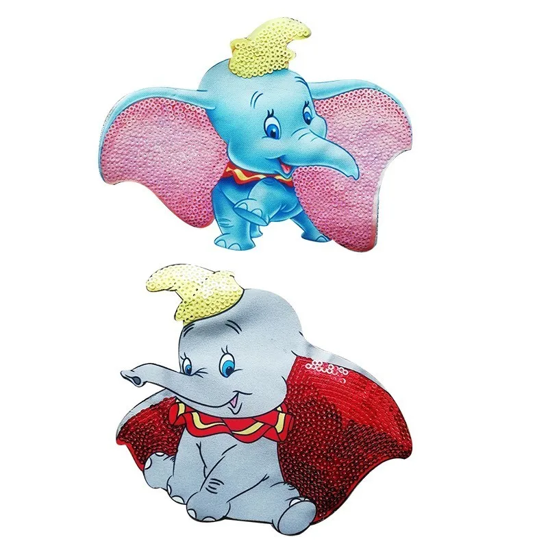 

PGY Dumbo elephant Cartoon Iron on Sequined Patches Clothing diy Embroidered badges Sew-On Applique Patchworks free shipping
