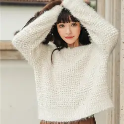 Высокое качество женский с круглым вырезом мягкий теплый свитер осень зима однотонные трикотажные пуловеры женские с длинным рукавом
