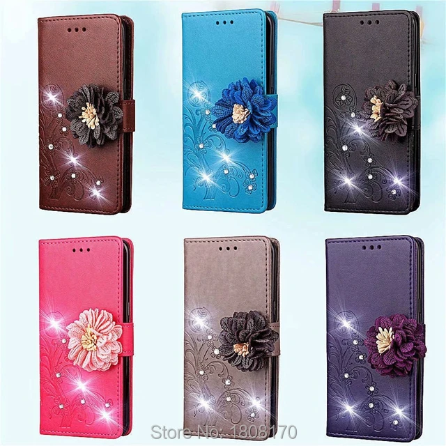 Кожаный чехол-бумажник с цветком клевера и бриллиантами для Samsung Galaxy A10 A30 A40 A50 M10 M20