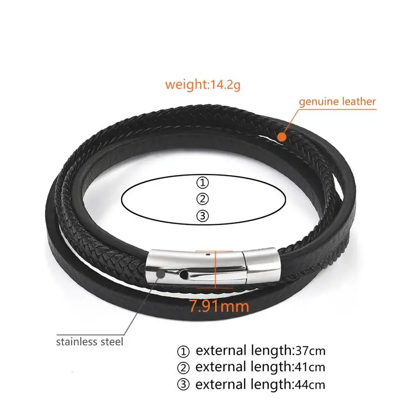 Jiayiqi модный мужской многослойный веревочный браслет, Черная Плетеная кожаная цепочка, застежка из нержавеющей стали, браслеты в стиле панк, мужские ювелирные изделия, подарки