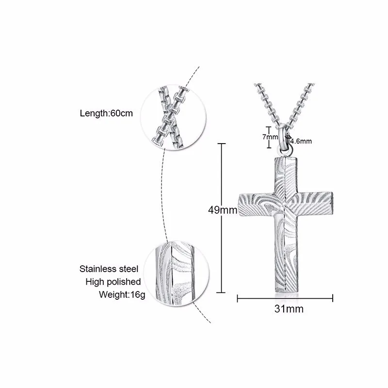 Мужская Дамасская сталь крест кулон ожерелье в серебряный тон современный и стильный мужской ювелирные изделия с 2" цепочкой