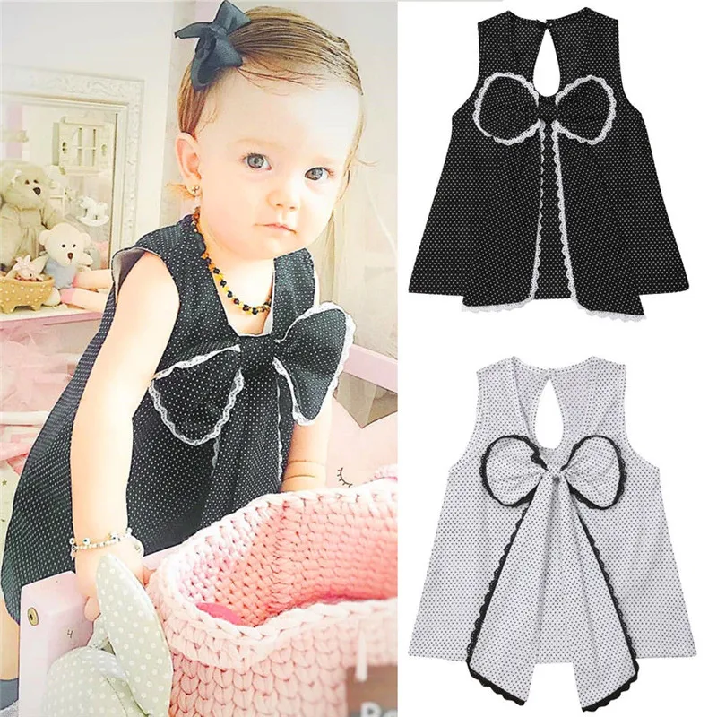 Toddler Kid Baby Girl Polka Dot Vest Top Princess Big Bowknot Blouses