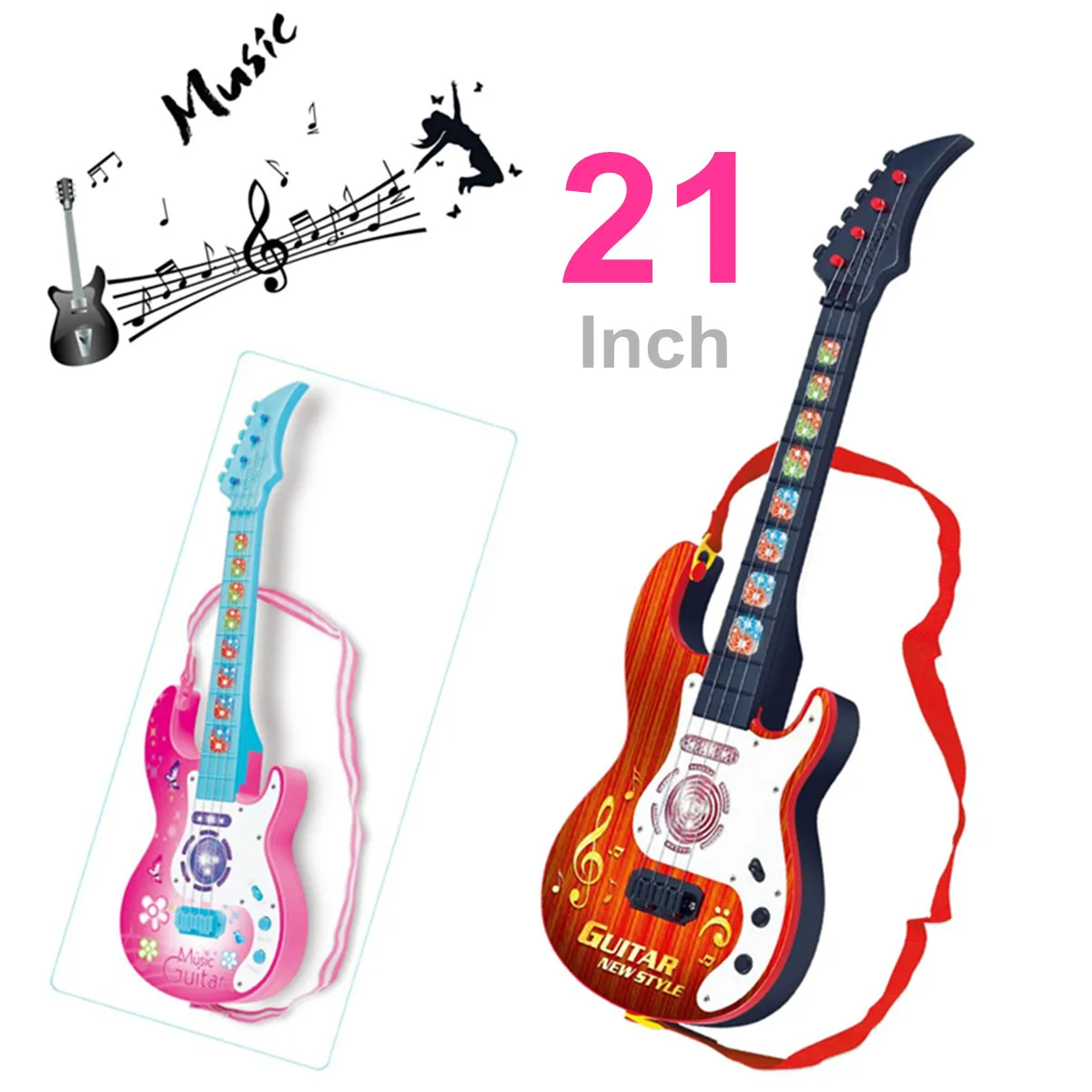 

Colorful Electric Guitar Toy Kids 21 Inch Flash Music Guitar Musical Instruments Educational Toys For Children As New Year Gift