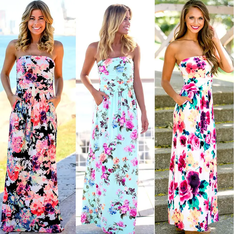 

Sexy Women Evening Party Floral Prom Floral Summer Beach Maxi Dress BOHO Long Maxi Sleeveless