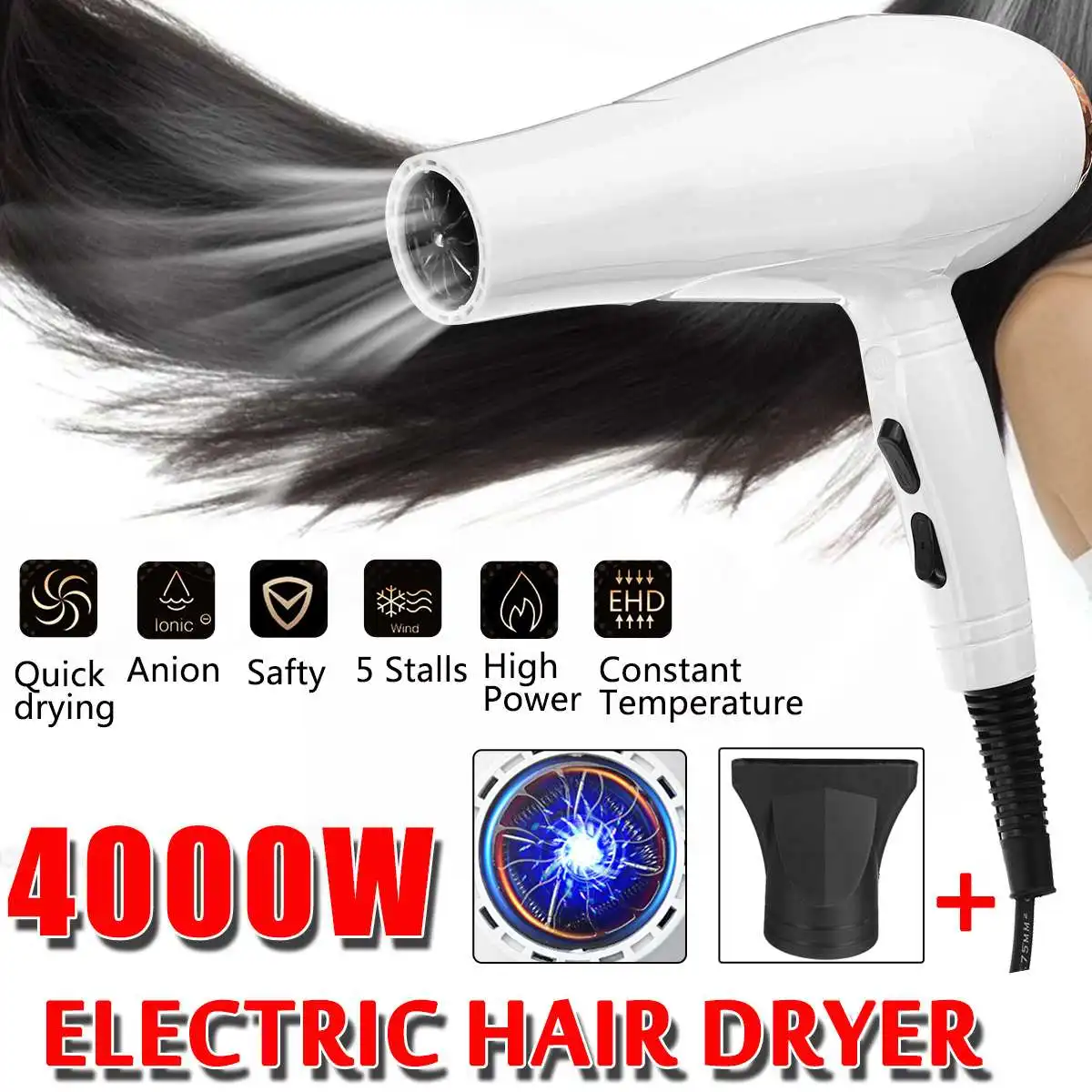

4000w Household Blue Light Anion Electric Hair Dryer Constant Temperature Blower Air Brush Dryers High Power Hair Styling Tool