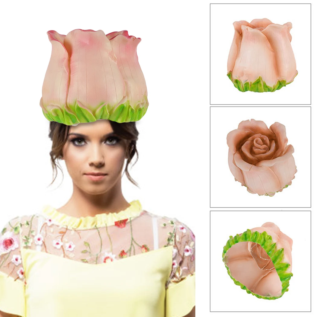 

Funny Decorative Rose Flower Cosplay Hat Carnival Party Hat Creative Cute Costume Headwear Masquerade Dress Up Props