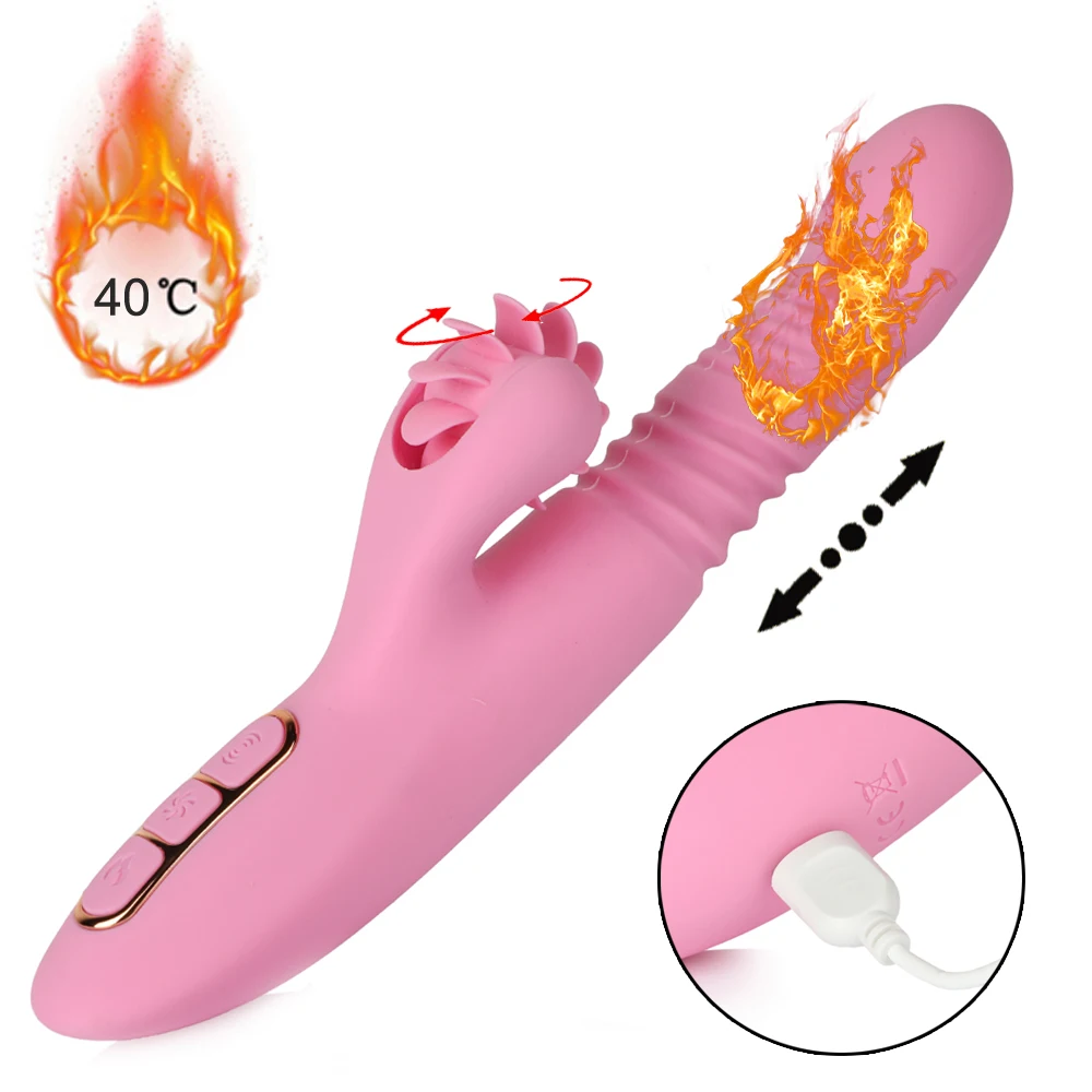 Automatic Telescopic Heating font b Dildo b font Vibrator Sex Tongue Roller Licking Clitoris Stimulator G
