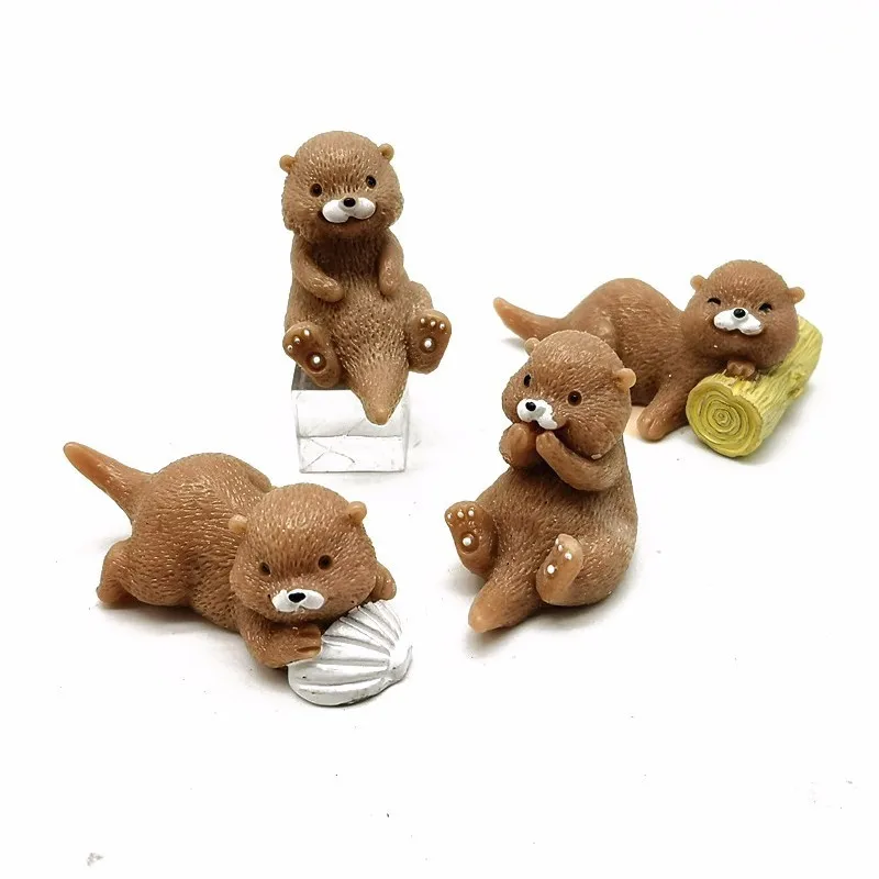 4-Piece Otter Animal Figurine Set for Home Decor and DIY Projects