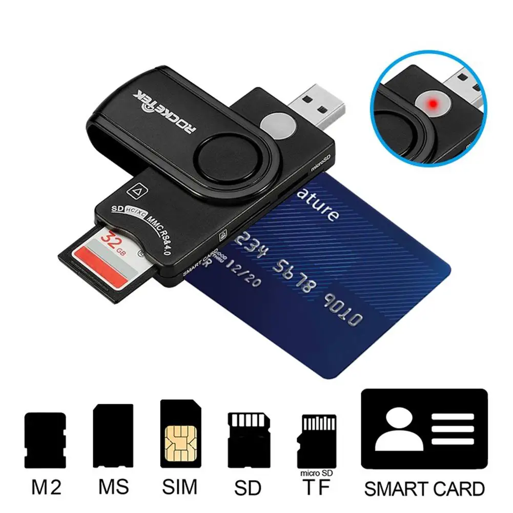

Universal Multifunctional MS M2 SIM SD TF Micro SD Memory ID Bank Card USB 2.0 Smart Card Reader Cloner Connector Adapter PC