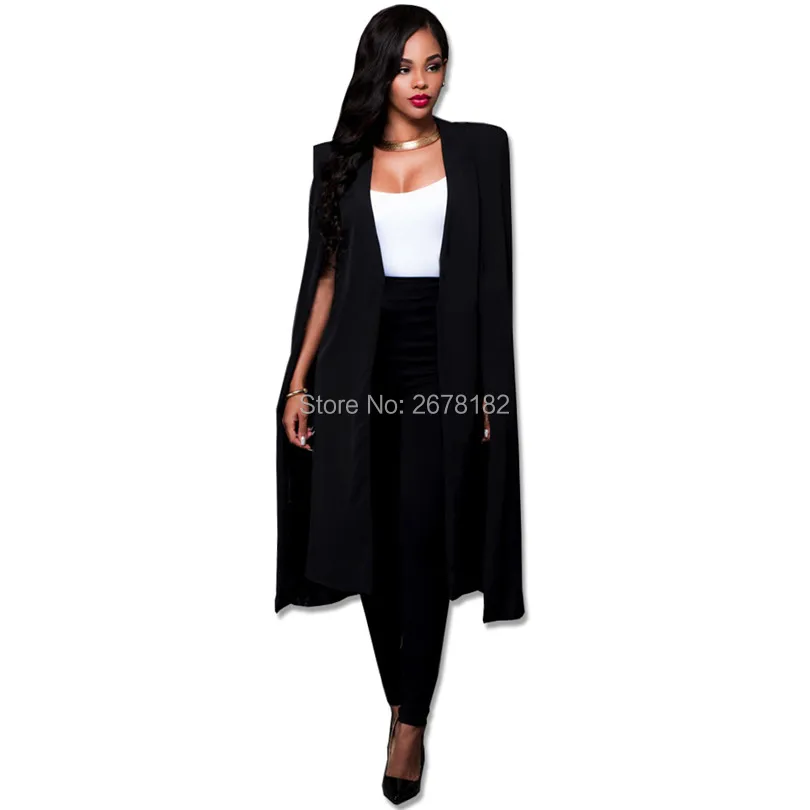 

Women Cloak Cape Long Blazer Coat Fashion Black White Personality Notched Neck Lapel Split Jacket Suits Workwear Blazer Feminino