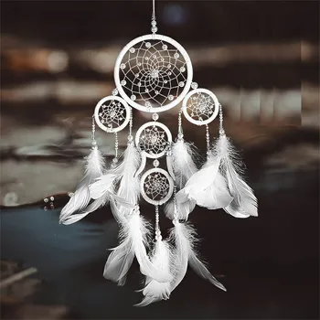 

Ivory five-ring pearl crystal dream catcher wedding decoration interior bedside decoration gift home decoration pendant