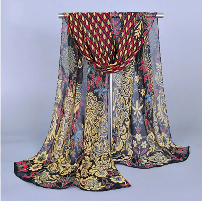 

2019 Women Chiffon Ethnic Scarves Ladies Peacock Scarf Feather Soft Wrap Ladies Wraps Long Shawl New Fashion