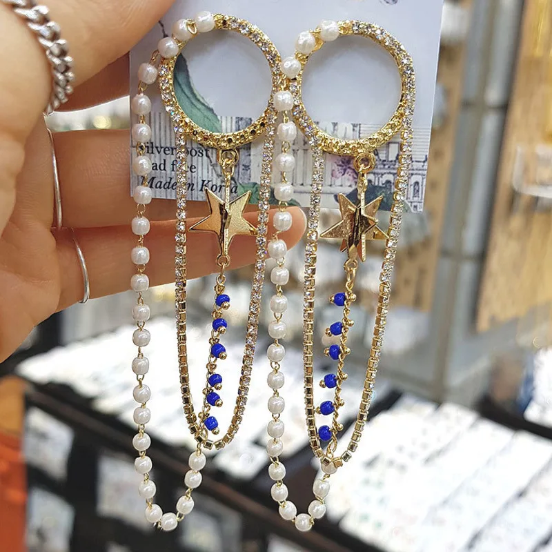 

WKOUD EAM 2019 Imitation Pearl Rhinestone Pendant Dangle Earrings For Women Trendy Female Jewelry Accessories S#TA087 Party Gift