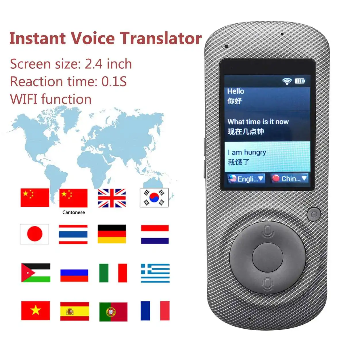 

Portable Wifi Device Smart Voice Translator 2.4 Inch Screen 16 Languages Instant Voice Translation Travel Learn Business Meeting
