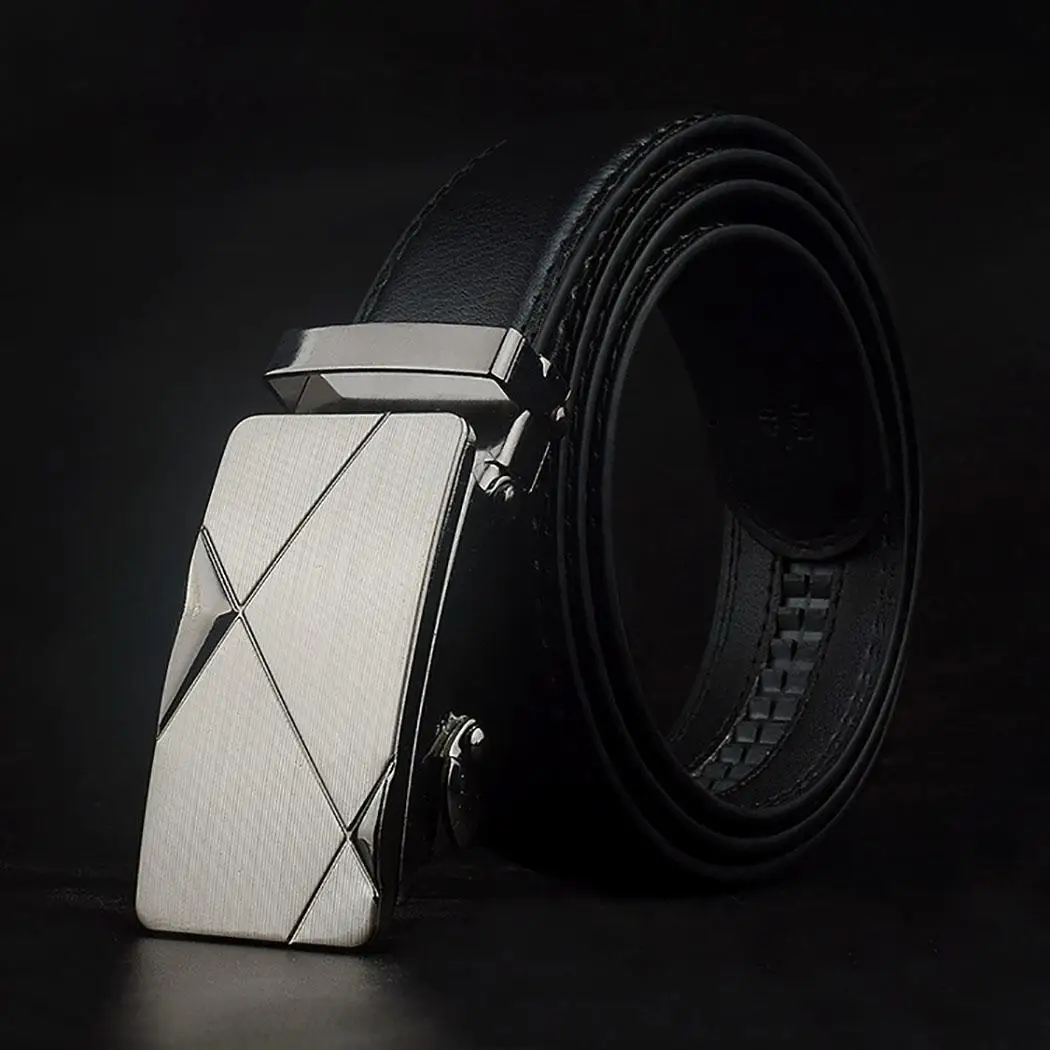 Men Black Automatic Buckle Belts Fashion Waist Strap Belt Solid Waistband
