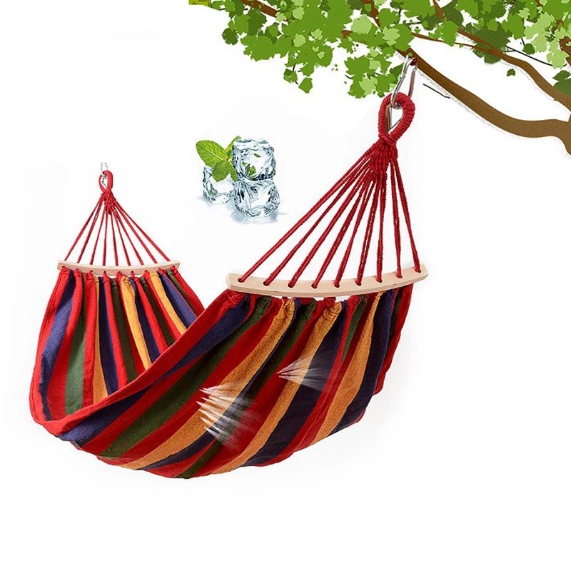 

Single Swing Portable Outdoor Camping Travel Chair Rainbow Striped Wooden Stick Hammock