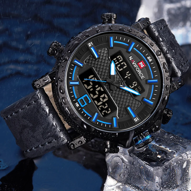 Лидирующий бренд NAVIFORCE мужские спортивные часы кварцевые Светодиодные цифровые