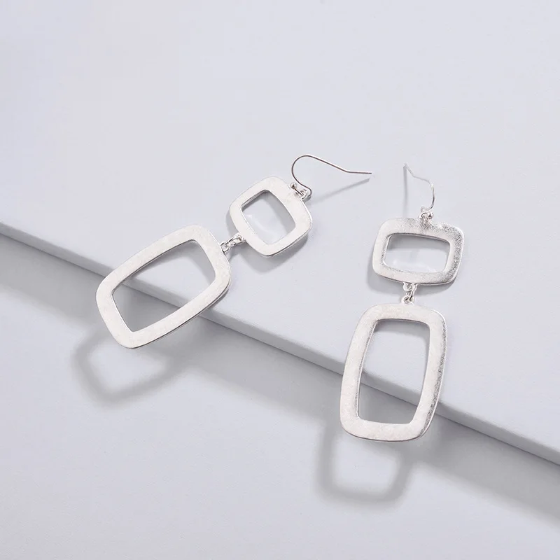 

Hollow Out Rectangle Frame Drop Earrings Silver Gold Metal Alloy Geometry Women Fashion Jewelry Statement Drop Earrings