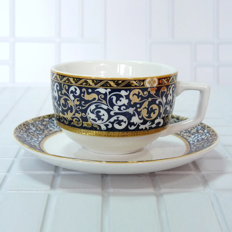 

High quality bone china coffee set deluxe blue golden floral pattern coffee cup A set of 12 pieces 90ml Birthday Holiday Gift