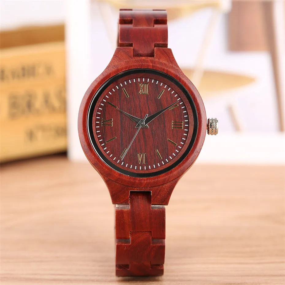 

Minimalist Lady Wooden Watch Quartz Natural Pure Red Wood Wristwatch Women Watches Top Gifts Female Ladies Reloj New Arrival 201