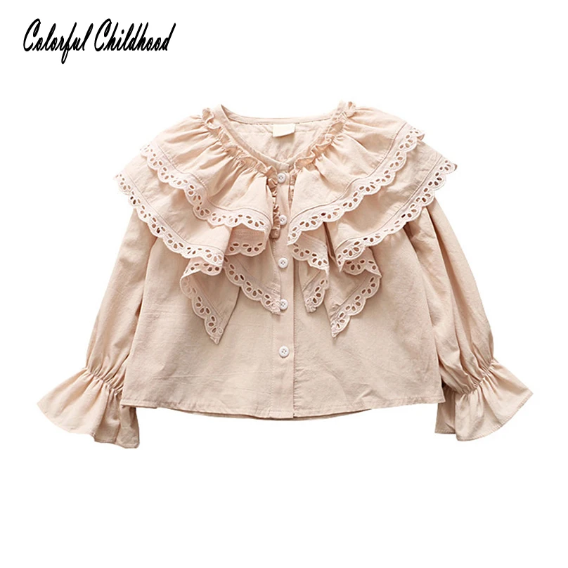 Buy White Pink lace shirt for girls school blouse long sleeve Turn Down collar princess costumes toddler girls shirt kids tops 2 7t
