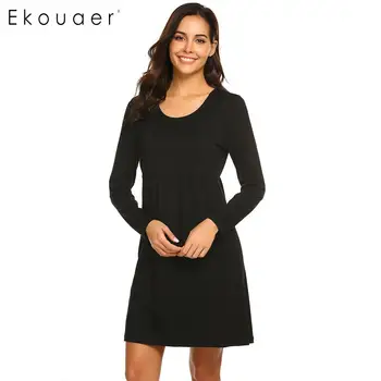 

Ekouaer Women Night Dress Nightwear Pregnant Nursing Nightgown Breastfeeding Nightdress Female Soft Lingerie Dress Homewear