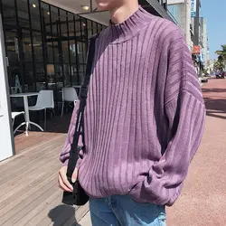 Корейский осенью и Новинка зимы 2018 Мужская мода прилив половина высокий воротник Вязание пуловеры Свободные Повседневное одноцветное