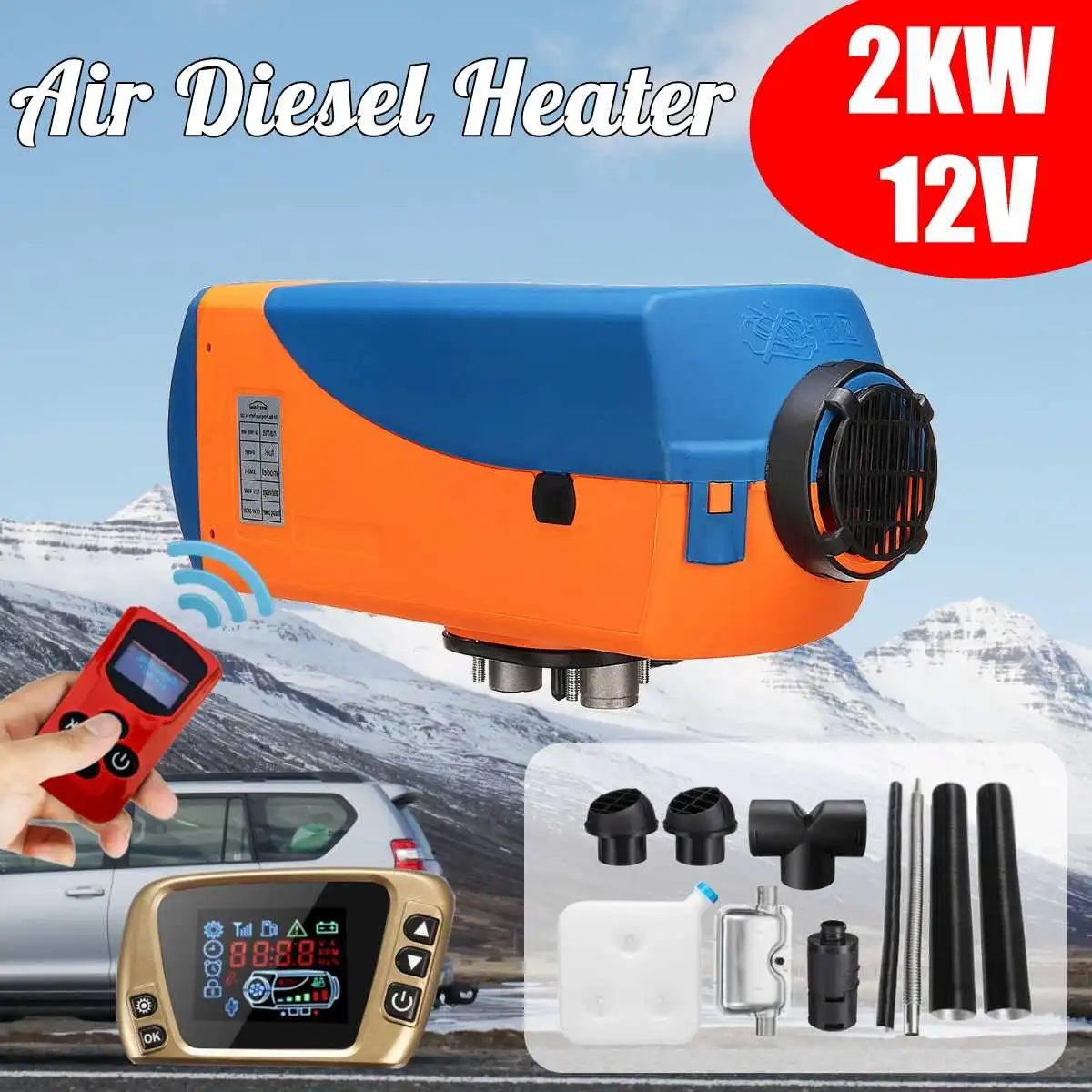 

12V 2kw Diesels Air Parking Heater Air Heating LCD Switch with Silencer and Remote Control For Trucks Boats Car Trailer Heater