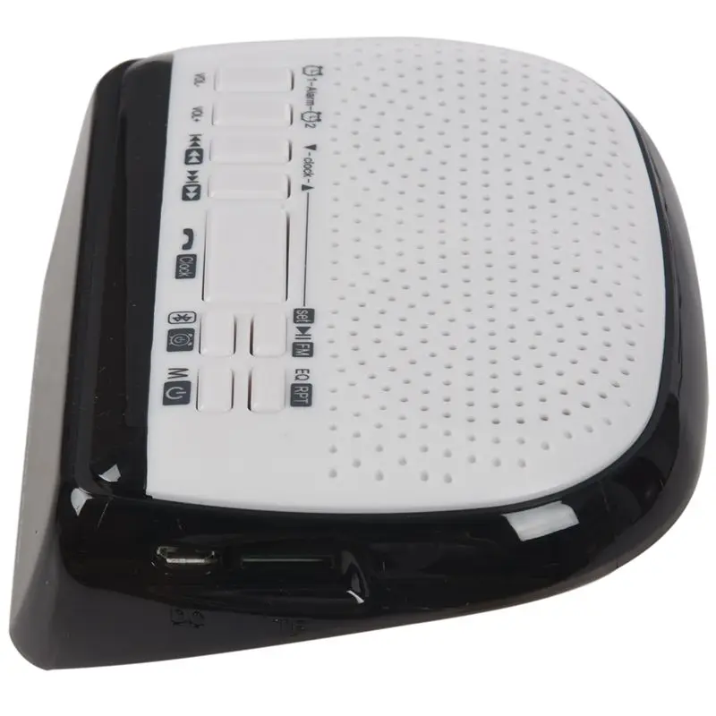 

Portable Multifunctional DOUBLE ALARM Clock Bluetooth/Wirelss Speaker FM Radio Time Display TF Card Slot