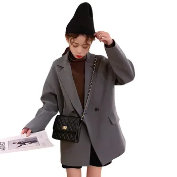 

PEONFLY Fashion Women Elegant Blazer Plaid Crimping Long Sleeve Outerwear Black And Gray Notched Pocket Office Casual Tops