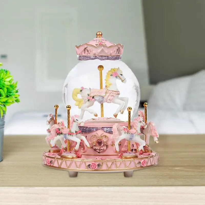 

Romantic Luminous Carousel Music Box with Crystal Ball Colorful LED Lights Perfect for Children and Lovers Gift