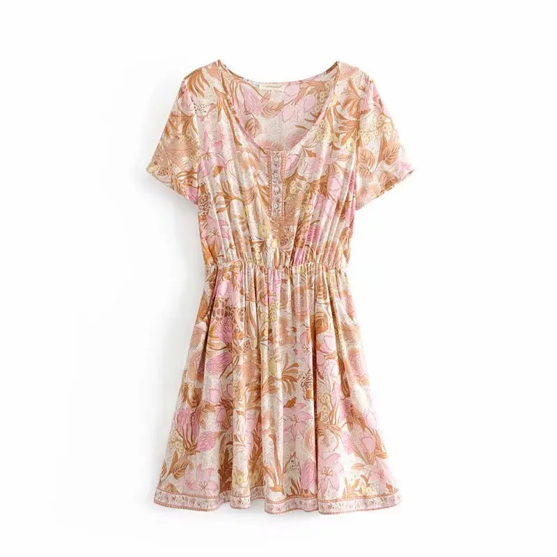 

Bohemian Women Summer Dresses 2019 New Fashion Floral Prints Modern Lady Mini Dress Short Sleeve Feminino Vestidos
