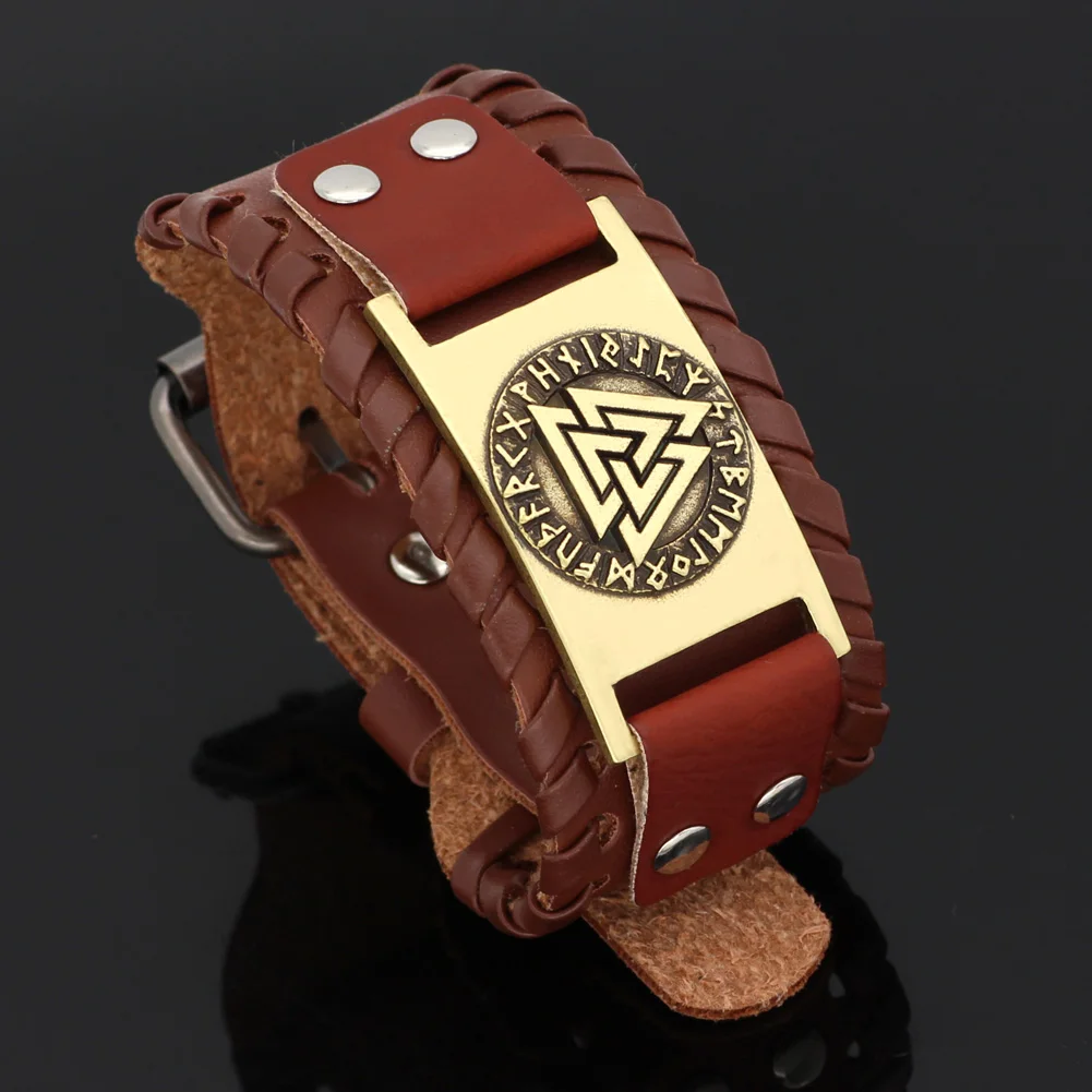 Nodic viking Vegvisir компас кожаный амулет символ Одина браслет регулируемый размер 19 28