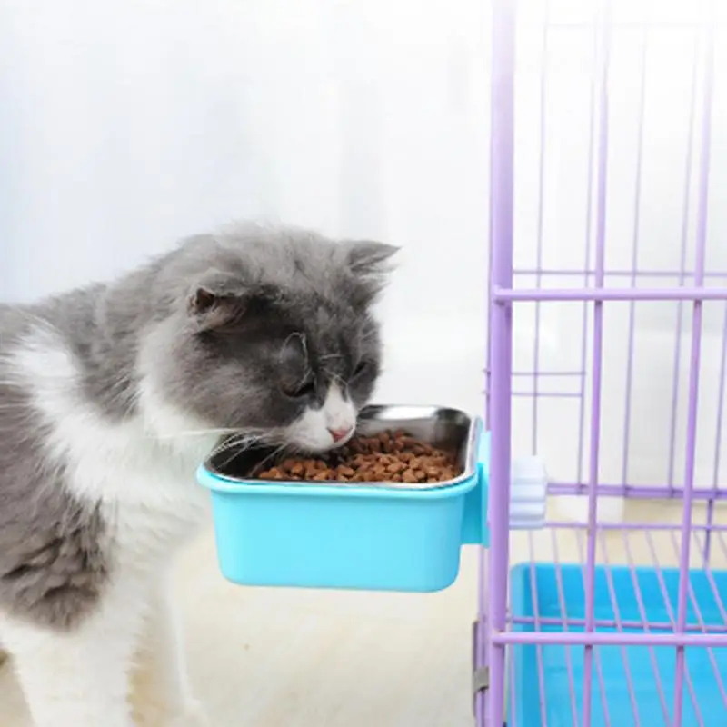 

2019 New Cage Hanging type pet feeding bowl stainless steel fixed easy to clean detachable food water bowl feeder for cat dog