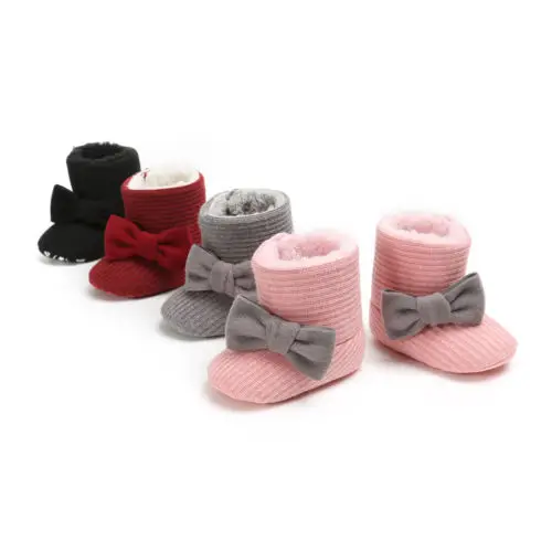 FOCUSNORM зимняя одежда для малышей для девочек, обувь для младенцев теплые хлопковые младенческие сапоги для снега бант, мягкая подошва туфли для новорожденных