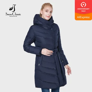 

SnowClassic 2018 European style coat fashion warm belt tight mouth sleeve jacket cotton clothing down jacket high-necked hat